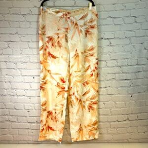 Chico’s Peach Tropical Floral Linen Pants Size 14
